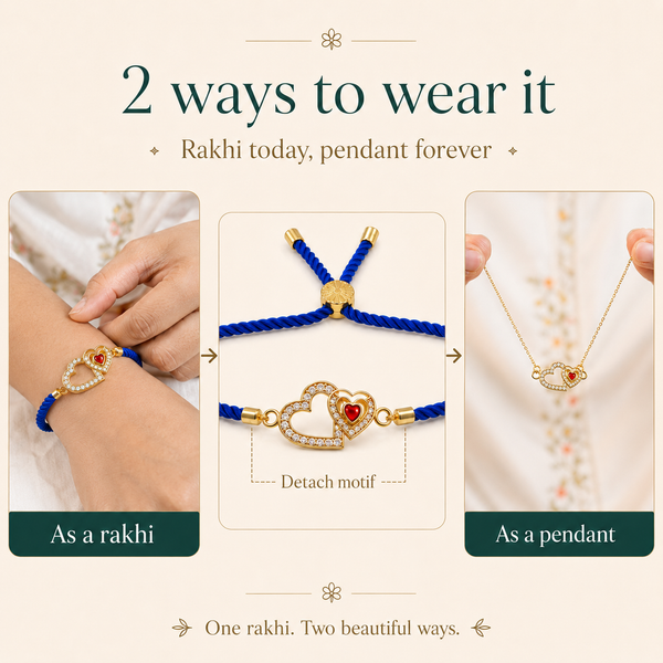 18K Gold Plated Rakhi Stone-Studded Heart Motif Charm Design Rakhi - House of Viya