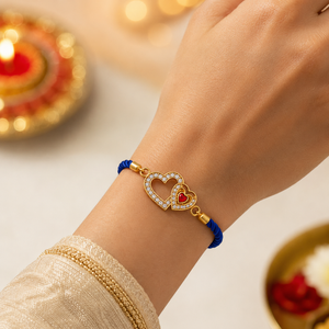 18K Gold Plated Rakhi Stone-Studded Heart Motif Charm Design Rakhi - House of Viya