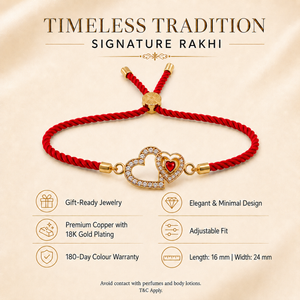 18K Gold Plated Rakhi Stone-Studded Heart Motif Charm Design Rakhi - House of Viya