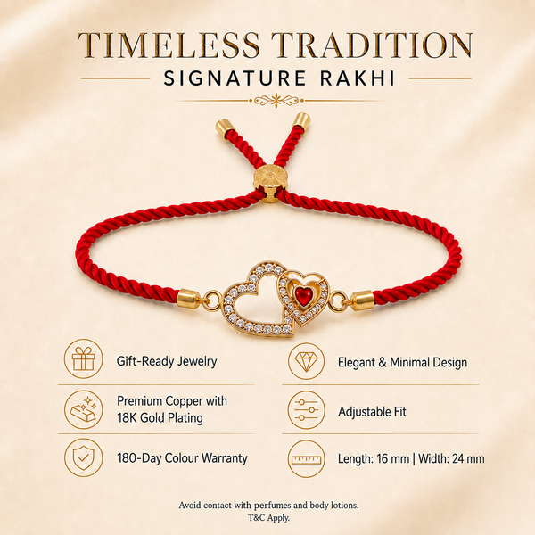 18K Gold Plated Rakhi Stone-Studded Heart Motif Charm Design Rakhi - House of Viya