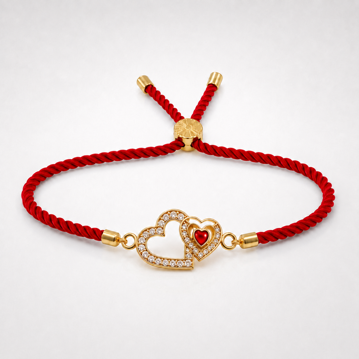 18K Gold Plated Rakhi Stone-Studded Heart Motif Charm Design Rakhi
