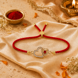 18K Gold Plated Rakhi Stone-Studded Heart Motif Charm Design Rakhi - House of Viya