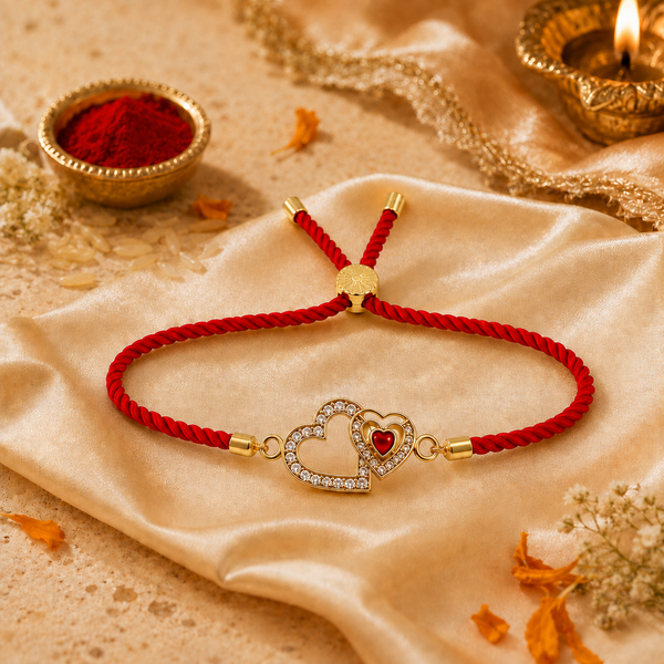 18K Gold Plated Rakhi Stone-Studded Heart Motif Charm Design Rakhi - House of Viya