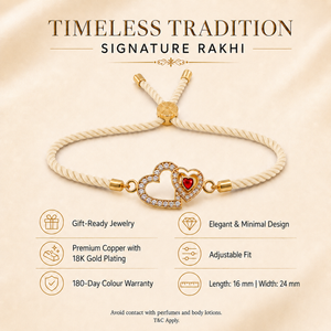 18K Gold Plated Rakhi Stone-Studded Heart Motif Charm Design Rakhi - House of Viya