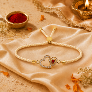 18K Gold Plated Rakhi Stone-Studded Heart Motif Charm Design Rakhi - House of Viya