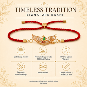 18K Gold Plated Rakhi Stone-Studded Garuda Motif Religious Rakhi - House of Viya