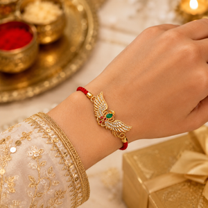 18K Gold Plated Rakhi Stone-Studded Garuda Motif Religious Rakhi - House of Viya