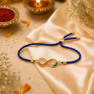 18K Gold Plated Rakhi Stone-Studded Infinity Motif Charm Design Rakhi - House of Viya