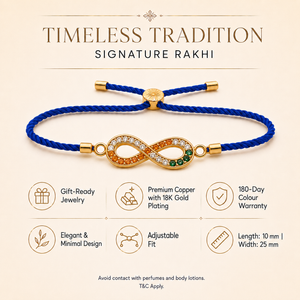 18K Gold Plated Rakhi Stone-Studded Infinity Motif Charm Design Rakhi - House of Viya