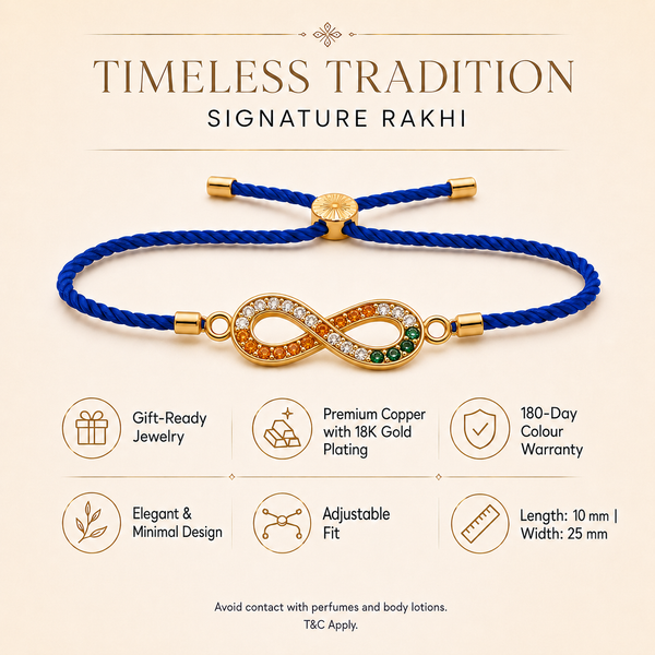 18K Gold Plated Rakhi Stone-Studded Infinity Motif Charm Design Rakhi - House of Viya