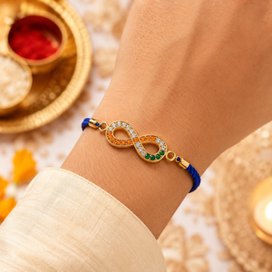 18K Gold Plated Rakhi Stone-Studded Infinity Motif Charm Design Rakhi - House of Viya