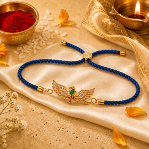 18K Gold Plated Rakhi Stone-Studded Garuda Motif Religious Rakhi - House of Viya