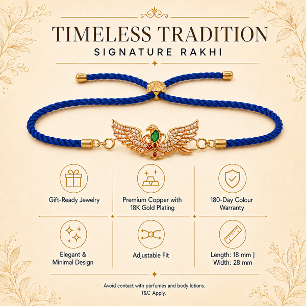 18K Gold Plated Rakhi Stone-Studded Garuda Motif Religious Rakhi - House of Viya