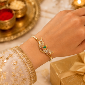 18K Gold Plated Rakhi Stone-Studded Garuda Motif Religious Rakhi - House of Viya