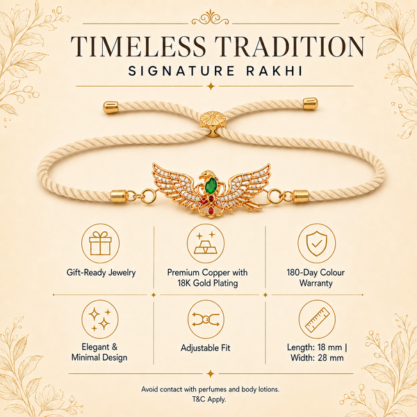 18K Gold Plated Rakhi Stone-Studded Garuda Motif Religious Rakhi - House of Viya