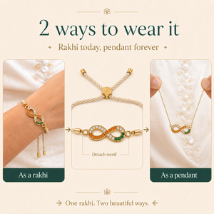 18K Gold Plated Rakhi Stone-Studded Infinity Motif Charm Design Rakhi - House of Viya