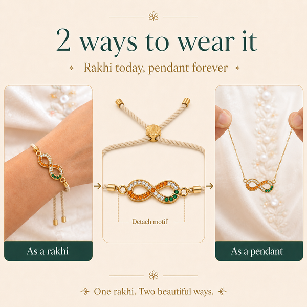 18K Gold Plated Rakhi Stone-Studded Infinity Motif Charm Design Rakhi - House of Viya