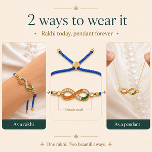 18K Gold Plated Rakhi Stone-Studded Infinity Motif Charm Design Rakhi - House of Viya