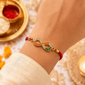 18K Gold Plated Rakhi Stone-Studded Infinity Motif Charm Design Rakhi - House of Viya