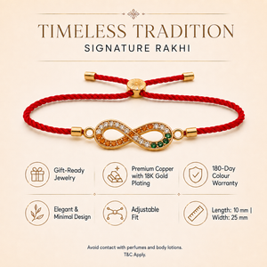 18K Gold Plated Rakhi Stone-Studded Infinity Motif Charm Design Rakhi - House of Viya