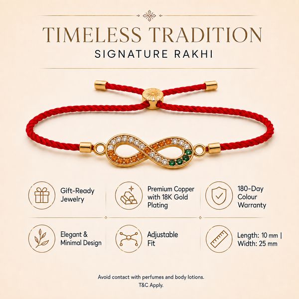 18K Gold Plated Rakhi Stone-Studded Infinity Motif Charm Design Rakhi - House of Viya
