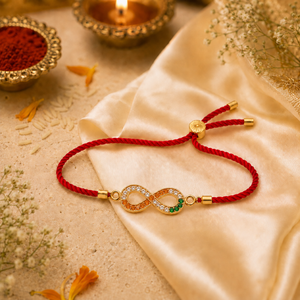 18K Gold Plated Rakhi Stone-Studded Infinity Motif Charm Design Rakhi - House of Viya