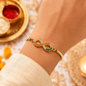 18K Gold Plated Rakhi Stone-Studded Infinity Motif Charm Design Rakhi - House of Viya