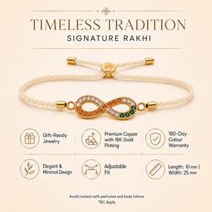 18K Gold Plated Rakhi Stone-Studded Infinity Motif Charm Design Rakhi - House of Viya