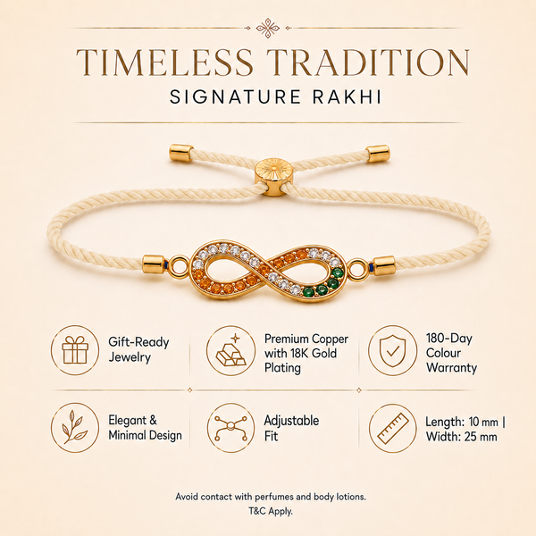 18K Gold Plated Rakhi Stone-Studded Infinity Motif Charm Design Rakhi - House of Viya
