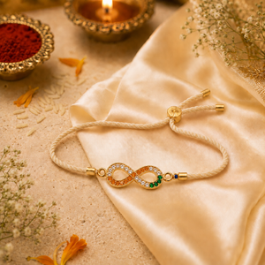 18K Gold Plated Rakhi Stone-Studded Infinity Motif Charm Design Rakhi - House of Viya
