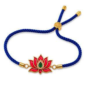 18K Gold Plated Rakhi Stone-Studded Kamal Lotus Floral Motif Rakhi - House of Viya