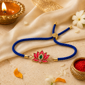 18K Gold Plated Rakhi Stone-Studded Kamal Lotus Floral Motif Rakhi - House of Viya