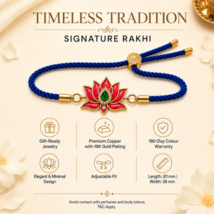 18K Gold Plated Rakhi Stone-Studded Kamal Lotus Floral Motif Rakhi - House of Viya