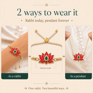 18K Gold Plated Rakhi Stone-Studded Kamal Lotus Floral Motif Rakhi - House of Viya