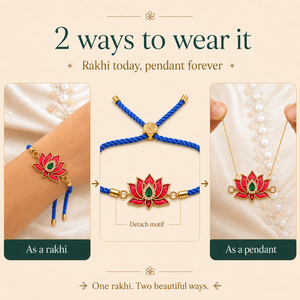 18K Gold Plated Rakhi Stone-Studded Kamal Lotus Floral Motif Rakhi - House of Viya