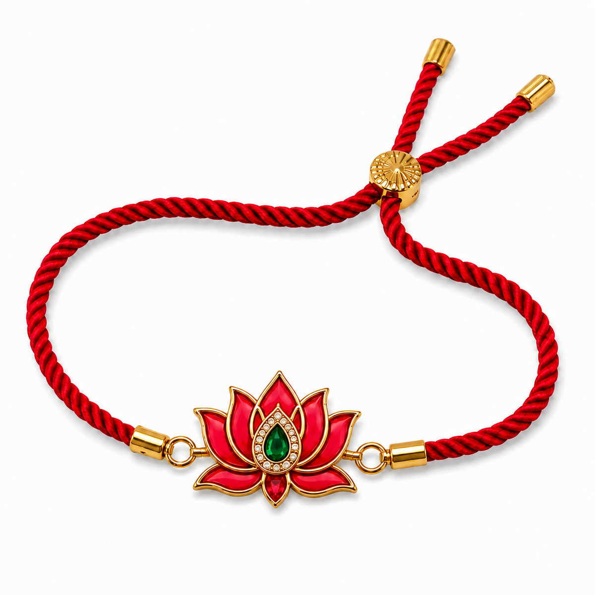 18K Gold Plated Rakhi Stone-Studded Kamal Lotus Floral Motif Rakhi