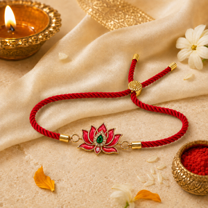 18K Gold Plated Rakhi Stone-Studded Kamal Lotus Floral Motif Rakhi - House of Viya