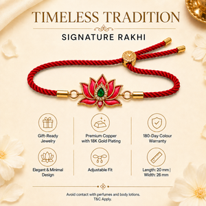 18K Gold Plated Rakhi Stone-Studded Kamal Lotus Floral Motif Rakhi - House of Viya