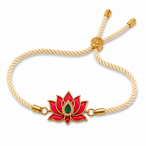 18K Gold Plated Rakhi Stone-Studded Kamal Lotus Floral Motif Rakhi - House of Viya
