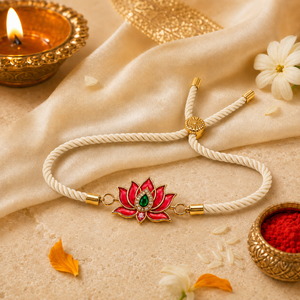 18K Gold Plated Rakhi Stone-Studded Kamal Lotus Floral Motif Rakhi - House of Viya