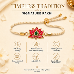 18K Gold Plated Rakhi Stone-Studded Kamal Lotus Floral Motif Rakhi - House of Viya