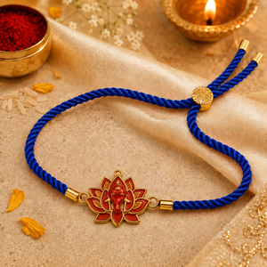 18K Gold Plated Rakhi Stone-Studded Lotus Ganesha Religious Floral Rakhi - House of Viya
