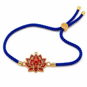 18K Gold Plated Rakhi Stone-Studded Lotus Ganesha Religious Floral Rakhi - House of Viya