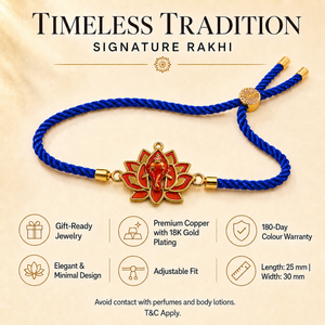 18K Gold Plated Rakhi Stone-Studded Lotus Ganesha Religious Floral Rakhi - House of Viya