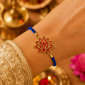 18K Gold Plated Rakhi Stone-Studded Lotus Ganesha Religious Floral Rakhi - House of Viya