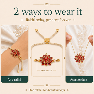18K Gold Plated Rakhi Stone-Studded Lotus Ganesha Religious Floral Rakhi - House of Viya