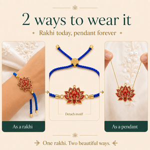 18K Gold Plated Rakhi Stone-Studded Lotus Ganesha Religious Floral Rakhi - House of Viya