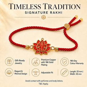 18K Gold Plated Rakhi Stone-Studded Lotus Ganesha Religious Floral Rakhi - House of Viya