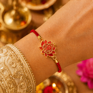 18K Gold Plated Rakhi Stone-Studded Lotus Ganesha Religious Floral Rakhi - House of Viya