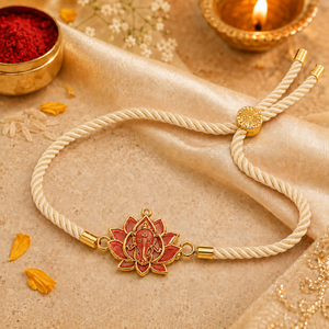 18K Gold Plated Rakhi Stone-Studded Lotus Ganesha Religious Floral Rakhi - House of Viya